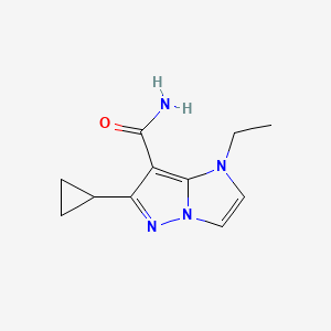 molecular formula C11H14N4O B1481656 6-cyclopropyl-1-ethyl-1H-imidazo[1,2-b]pyrazole-7-carboxamide CAS No. 2098092-83-0