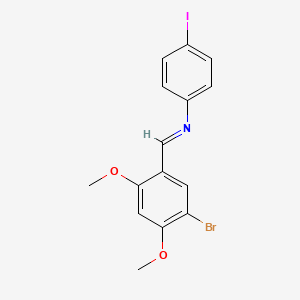 molecular formula C15H13BrINO2 B14817185 N-[(E)-(5-bromo-2,4-dimethoxyphenyl)methylidene]-4-iodoaniline 