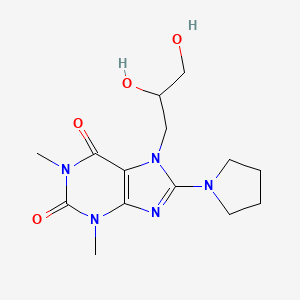 molecular formula C14H21N5O4 B14818103 7-(2,3-dihydroxypropyl)-1,3-dimethyl-8-(pyrrolidin-1-yl)-1H-purine-2,6(3H,7H)-dione 
