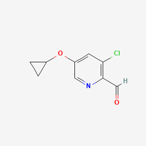 molecular formula C9H8ClNO2 B14818124 3-Chloro-5-cyclopropoxypicolinaldehyde 