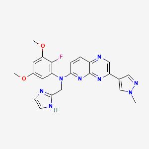 molecular formula C23H21FN8O2 B14821031 N-(2-Fluoro-3,5-dimethoxyphenyl)-N-(1H-imidazol-2-ylmethyl)-3-(1-methyl-1H-pyrazol-4-yl)pyrido[2,3-b]pyrazin-6-amine 