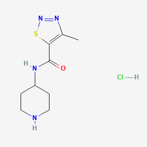 molecular formula C9H15ClN4OS B1482108 4-methyl-N-(piperidin-4-yl)-1,2,3-thiadiazole-5-carboxamide hydrochloride CAS No. 2098093-23-1