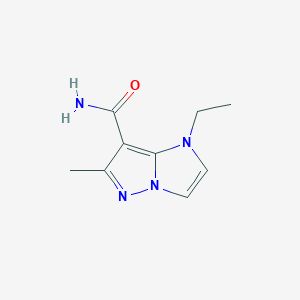 molecular formula C9H12N4O B1482126 1-ethyl-6-methyl-1H-imidazo[1,2-b]pyrazole-7-carboxamide CAS No. 2098013-26-2