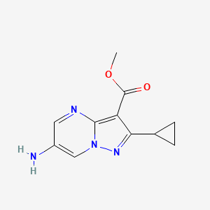 molecular formula C11H12N4O2 B1482194 Methyl 6-amino-2-cyclopropylpyrazolo[1,5-a]pyrimidine-3-carboxylate CAS No. 2098014-20-9