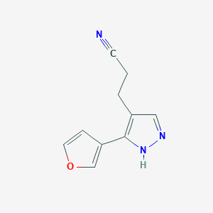 molecular formula C10H9N3O B1482276 3-(3-(furan-3-yl)-1H-pyrazol-4-yl)propanenitrile CAS No. 2098120-17-1