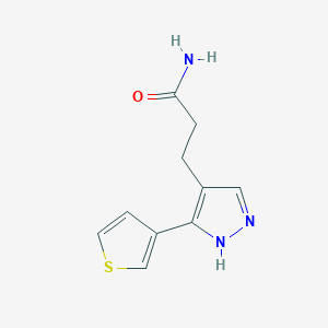 molecular formula C10H11N3OS B1482283 3-(3-(thiophen-3-yl)-1H-pyrazol-4-yl)propanamide CAS No. 2098112-58-2