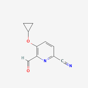 molecular formula C10H8N2O2 B14824772 5-Cyclopropoxy-6-formylpicolinonitrile 