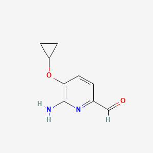 molecular formula C9H10N2O2 B14827318 6-Amino-5-cyclopropoxypicolinaldehyde 