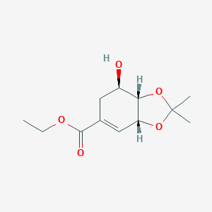 molecular formula C12H18O5 B148319 Ethyl (3aR,7R,7aS)-7-hydroxy-2,2-dimethyl-3a,6,7,7a-tetrahydro-1,3-benzodioxole-5-carboxylate CAS No. 136994-78-0