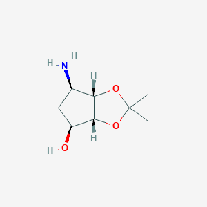 molecular formula C8H15NO3 B148324 (3aR,4S,6R,6aS)-6-amino-2,2-dimethyltetrahydro-3aH-cyclopenta[d][1,3]dioxol-4-ol CAS No. 155899-66-4