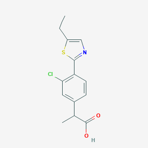 molecular formula C14H14ClNO2S B148364 2-[4-(5-Ethylthiazol-2-yl)-3-chlorophenyl]propanoic acid CAS No. 138568-83-9