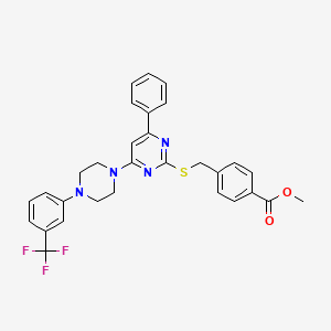 molecular formula C30H27F3N4O2S B1484553 Methyl 4-{[(4-phenyl-6-{4-[3-(trifluoromethyl)phenyl]-1-piperazinyl}-2-pyrimidinyl)sulfanyl]methyl}benzoate CAS No. 2206967-38-4