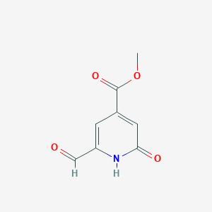 molecular formula C8H7NO4 B14847239 Methyl 2-formyl-6-hydroxyisonicotinate 