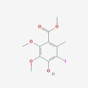 molecular formula C11H13IO5 B148474 Methyl 4-hydroxy-5-iodo-2,3-dimethoxy-6-methylbenzoate CAS No. 127761-05-1