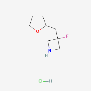 B1484897 3-Fluoro-3-[(oxolan-2-yl)methyl]azetidine hydrochloride CAS No. 2098056-26-7