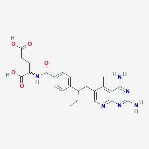 molecular formula C24H28N6O5 B148497 N-(4-(1-((2,4-Diamino-5-methylpyrido(2,3-d)pyrimidin-6-yl)methyl)propyl)benzoyl)-L-glutamic acid CAS No. 139504-90-8