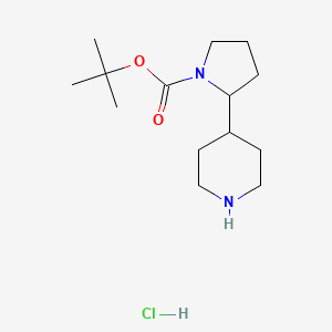 molecular formula C14H27ClN2O2 B1485131 Tert-butyl 2-(piperidin-4-yl)pyrrolidine-1-carboxylate hydrochloride CAS No. 2098025-80-8