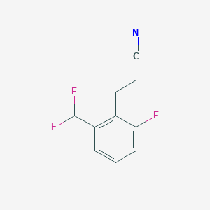 molecular formula C10H8F3N B14853687 3-(2-Difluoromethyl-6-fluorophenyl)propionitrile 