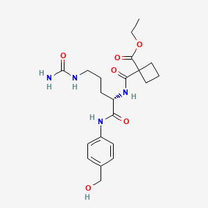 molecular formula C21H30N4O6 B14854549 Cyclobutanecarboxylic acid, 1-[[[(1S)-4-[(aminocarbonyl)amino]-1-[[[4-(hydroxymethyl)phenyl]amino]carbonyl]butyl]amino]carbonyl]-, ethyl ester 