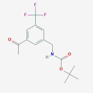 molecular formula C15H18F3NO3 B14855704 Tert-butyl 3-acetyl-5-(trifluoromethyl)benzylcarbamate 