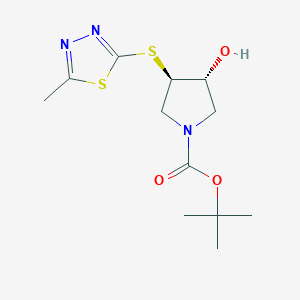 molecular formula C12H19N3O3S2 B1485586 tert-butyl (3R,4R)-3-hydroxy-4-[(5-methyl-1,3,4-thiadiazol-2-yl)sulfanyl]pyrrolidine-1-carboxylate CAS No. 2277312-55-5