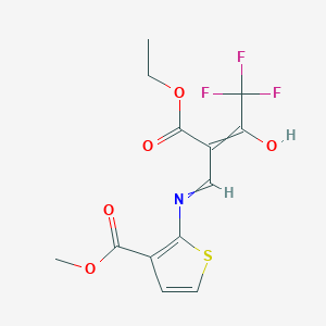 molecular formula C13H12F3NO5S B14856232 Methyl 2-([2-(ethoxycarbonyl)-4,4,4-trifluoro-3-oxobut-1-enyl]amino)thiophene-3-carboxylate 