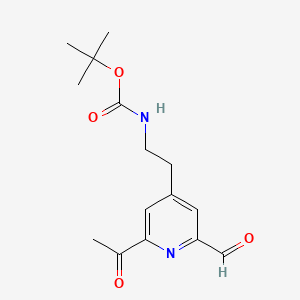 molecular formula C15H20N2O4 B14857671 Tert-butyl 2-(2-acetyl-6-formylpyridin-4-YL)ethylcarbamate 