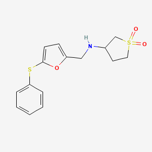 molecular formula C15H17NO3S2 B14858356 N-{[5-(phenylsulfanyl)furan-2-yl]methyl}tetrahydrothiophen-3-amine 1,1-dioxide 