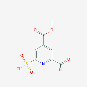 molecular formula C8H6ClNO5S B14858768 Methyl 2-(chlorosulfonyl)-6-formylisonicotinate 