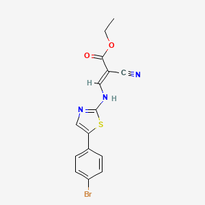 molecular formula C15H12BrN3O2S B14859728 Ethyl 3-((3-(4-bromophenyl)(2,5-thiazolyl))amino)-2-nitriloprop-2-enoate 