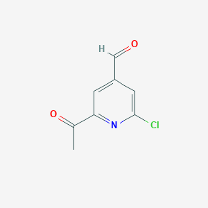 molecular formula C8H6ClNO2 B14860015 2-Acetyl-6-chloroisonicotinaldehyde 
