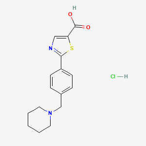 molecular formula C16H19ClN2O2S B1486052 2-[4-(1-Piperidinylmethyl)phenyl]-1,3-thiazole-5-carboxylic acid hydrochloride CAS No. 2206243-69-6