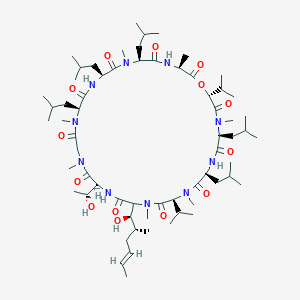 molecular formula C64H114N10O14 B148606 Cyclosporin, thr(2)-leu(5)-hiv(8)-leu(10)- CAS No. 138240-77-4