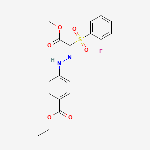 molecular formula C18H17FN2O6S B14860670 ethyl 4-((2E)-2-{1-[(2-fluorophenyl)sulfonyl]-2-methoxy-2-oxoethylidene}hydrazino)benzoate 