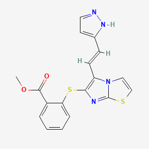 molecular formula C18H14N4O2S2 B14861290 methyl 2-({5-[(E)-2-(1H-pyrazol-5-yl)ethenyl]imidazo[2,1-b][1,3]thiazol-6-yl}sulfanyl)benzoate 