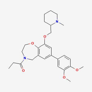 molecular formula C27H36N2O5 B1486251 1-[7-(3,4-Dimethoxyphenyl)-9-[(1-methyl-2-piperidinyl)methoxy]-2,3-dihydro-1,4-benzoxazepin-4(5H)-yl]-1-propanone CAS No. 2205384-75-2