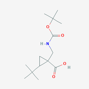 molecular formula C14H25NO4 B1486272 1-{[(tert-Butoxycarbonyl)amino]methyl}-2-(tert-butyl)cyclopropanecarboxylic acid CAS No. 2205384-84-3