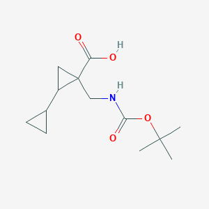 molecular formula C13H21NO4 B1486283 2-((tert-Butoxycarbonylamino)methyl)bi(cyclopropane)-2-carboxylic acid CAS No. 2167041-56-5