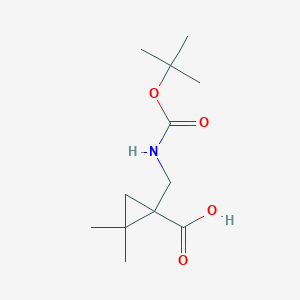 molecular formula C12H21NO4 B1486324 1-{[(tert-Butoxycarbonyl)amino]methyl}-2,2-dimethylcyclopropanecarboxylic acid CAS No. 2168383-75-1
