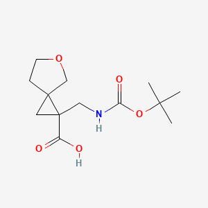 molecular formula C13H21NO5 B1486342 1-{[(tert-Butoxycarbonyl)amino]methyl}-5-oxaspiro[2.4]heptane-1-carboxylic acid CAS No. 2208273-97-4