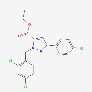 molecular formula C19H15Cl3N2O2 B14864022 Ethyl 1-(2,4-dichlorobenzyl)-3-(4-chlorophenyl)-1H-pyrazole-5-carboxylate 