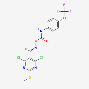 molecular formula C14H9Cl2F3N4O3S B14870094 4,6-Dichloro-2-(methylthio)-5-{[({[4-(trifluoromethoxy)anilino]carbonyl}oxy)imino]methyl}pyrimidine 