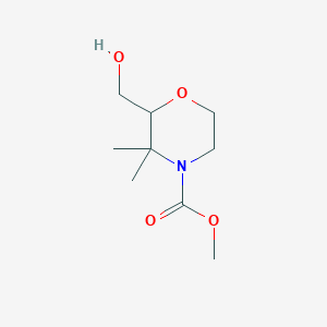 molecular formula C9H17NO4 B14871724 Methyl 2-(hydroxymethyl)-3,3-dimethylmorpholine-4-carboxylate 