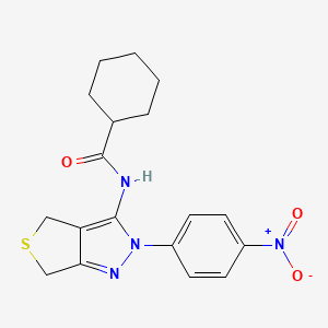 molecular formula C18H20N4O3S B14873079 N-(2-(4-nitrophenyl)-4,6-dihydro-2H-thieno[3,4-c]pyrazol-3-yl)cyclohexanecarboxamide 