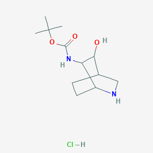 molecular formula C12H23ClN2O3 B1487328 tert-Butyl 5-hydroxy-2-azabicyclo[2.2.2]oct-6-ylcarbamate hydrochloride CAS No. 2197412-32-9