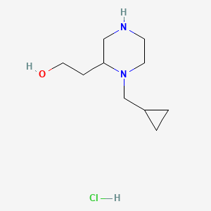 molecular formula C10H21ClN2O B1487348 2-[1-(Cyclopropylmethyl)-2-piperazinyl]-1-ethanol hydrochloride CAS No. 2204053-79-0
