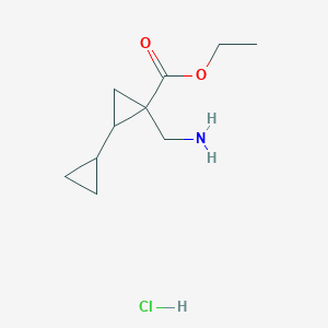 molecular formula C10H18ClNO2 B1487371 2-Aminomethyl-bicyclopropyl-2-carboxylic acid ethyl ester hydrochloride CAS No. 2205384-25-2