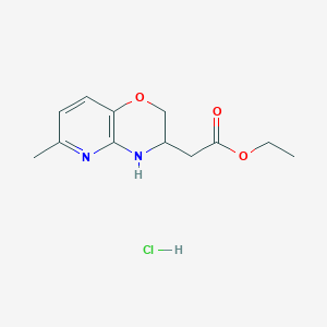 molecular formula C12H17ClN2O3 B1487417 Ethyl 2-(6-methyl-3,4-dihydro-2H-pyrido[3,2-b][1,4]oxazin-3-yl)acetate hydrochloride CAS No. 2205503-55-3