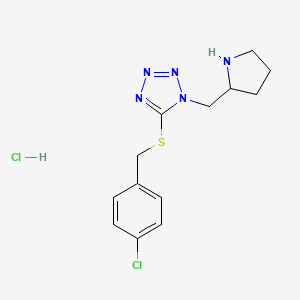 molecular formula C13H17Cl2N5S B1487477 5-{[(4-chlorophenyl)methyl]sulfanyl}-1-(pyrrolidin-2-ylmethyl)-1H-1,2,3,4-tetrazole hydrochloride CAS No. 1209836-44-1