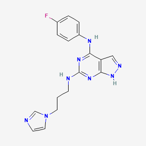molecular formula C17H17FN8 B14876403 N~4~-(4-fluorophenyl)-N~6~-[3-(1H-imidazol-1-yl)propyl]-1H-pyrazolo[3,4-d]pyrimidine-4,6-diamine 
